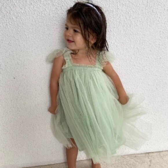 New Sage Green Flutter Tulle Dress - Picture 1 of 8